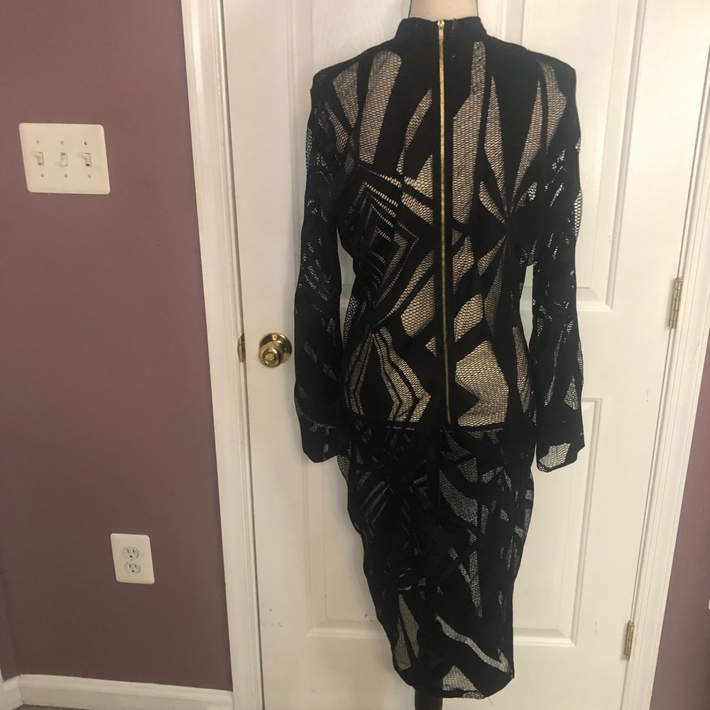 Black, Patterned, Transparent, Long Sleeve Dress. - image 3